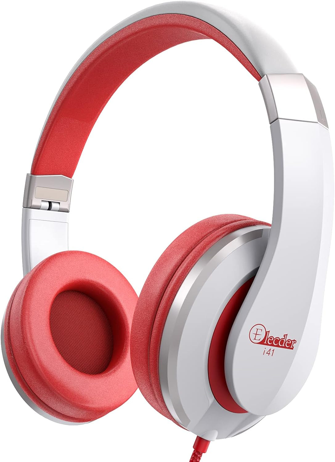 I41 Kids Headphones, Headphones for Kids Children Girls Boys Teens Foldable Adjustable on Ear Headphones with 3.5Mm Jack for Cellphones Computer MP3/4 Kindle School White/Red